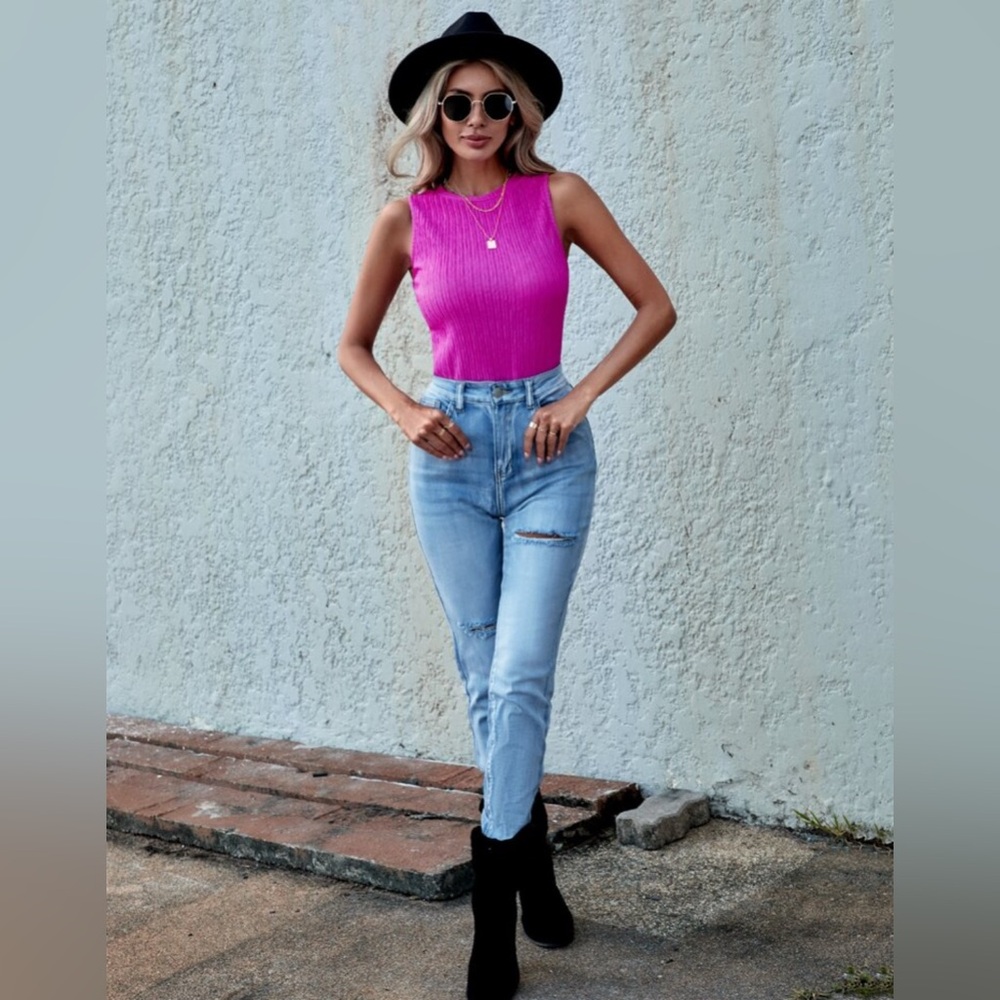 Vibrant Pink Sleeveless Top - Picture 3 of 5